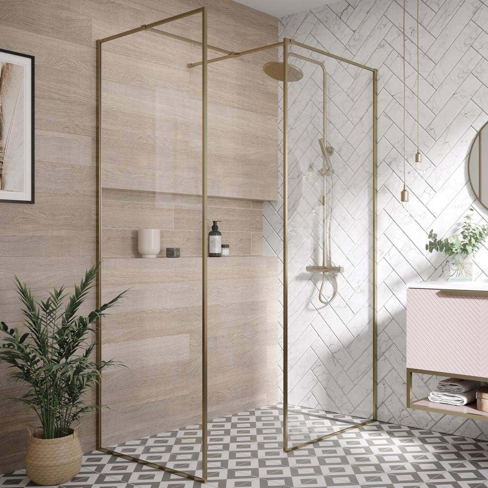 Scudo Dawn Minos Framed Brushed Brass Wetroom Panel