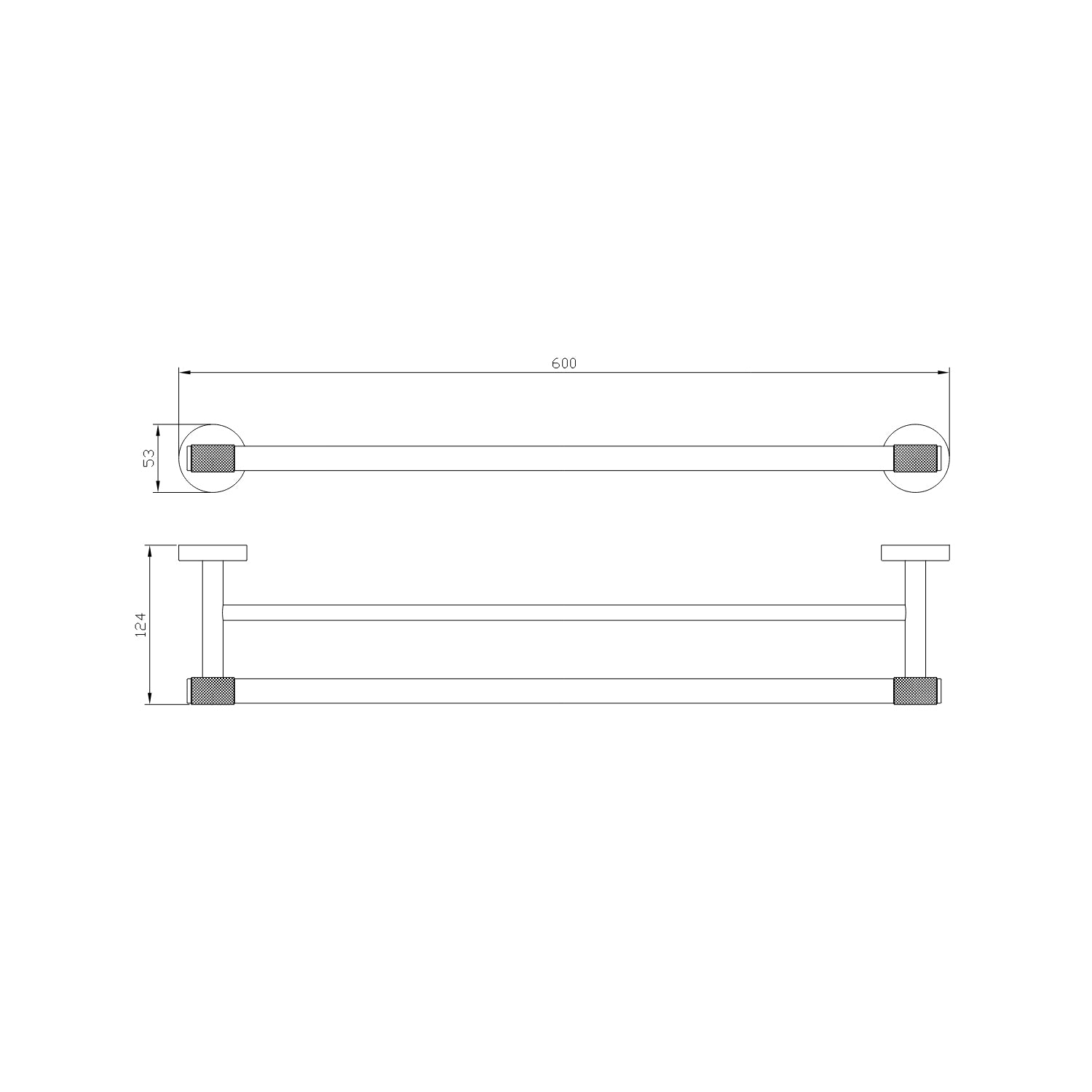 Eastbrook Catania 600mm Double Towel Rail in Matt Black and Brushed Brass dimensions