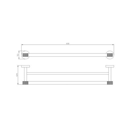 Eastbrook Catania 600mm Double Towel Rail in Matt Black and Brushed Brass dimensions