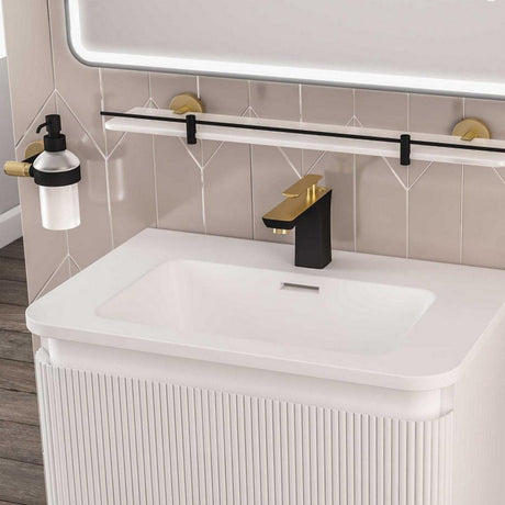 Eastbrook Catania 600mm Glass Shelf in Matt Black and Brused Brass lifestyle