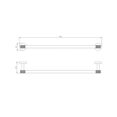 Eastbrook Catania 600mm Single Towel Rail in Matt Black and Brushed Brass dimensions