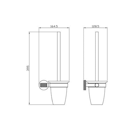 Eastbrook Catania Glass Toilet Brush Holder in Matt Black and Brused Brass dimensions