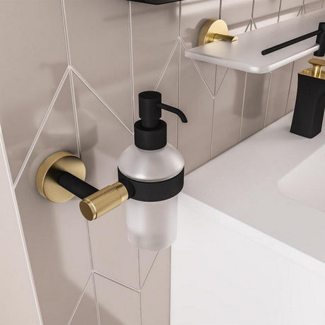 Eastbrook Catania Soap Dispenser in Matt Black and Brused Brass lifestyle 2