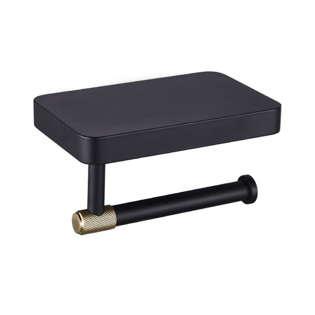 Eastbrook Catania Toilet Roll Holder with Shelf in Black and Brass