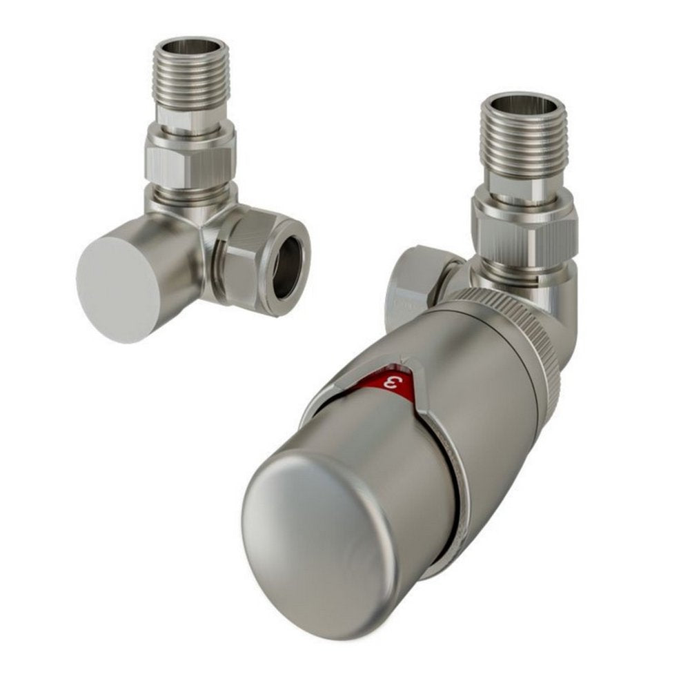 Eastbrook Darlington Brushed Nickel Thermostatic Radiator Valves Corner