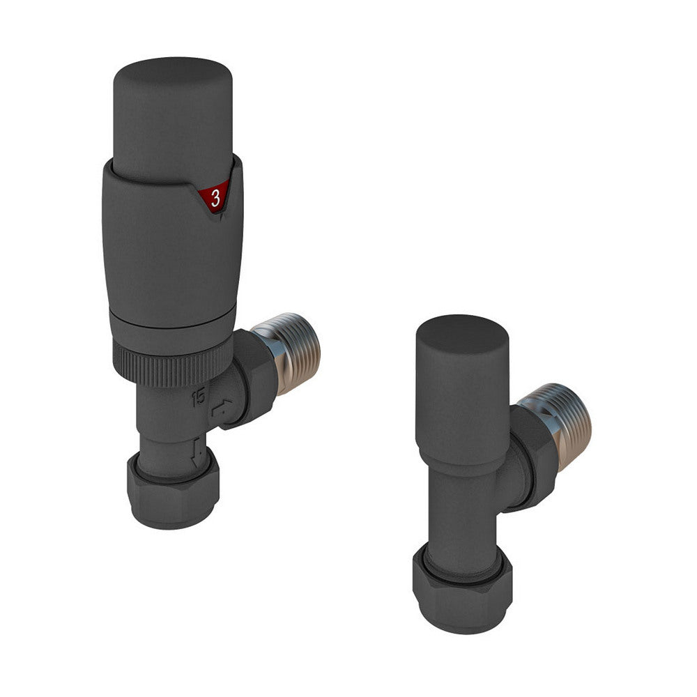 Eastbrook Darlington Matt Anthracite Thermostatic Radiator Valves Angled