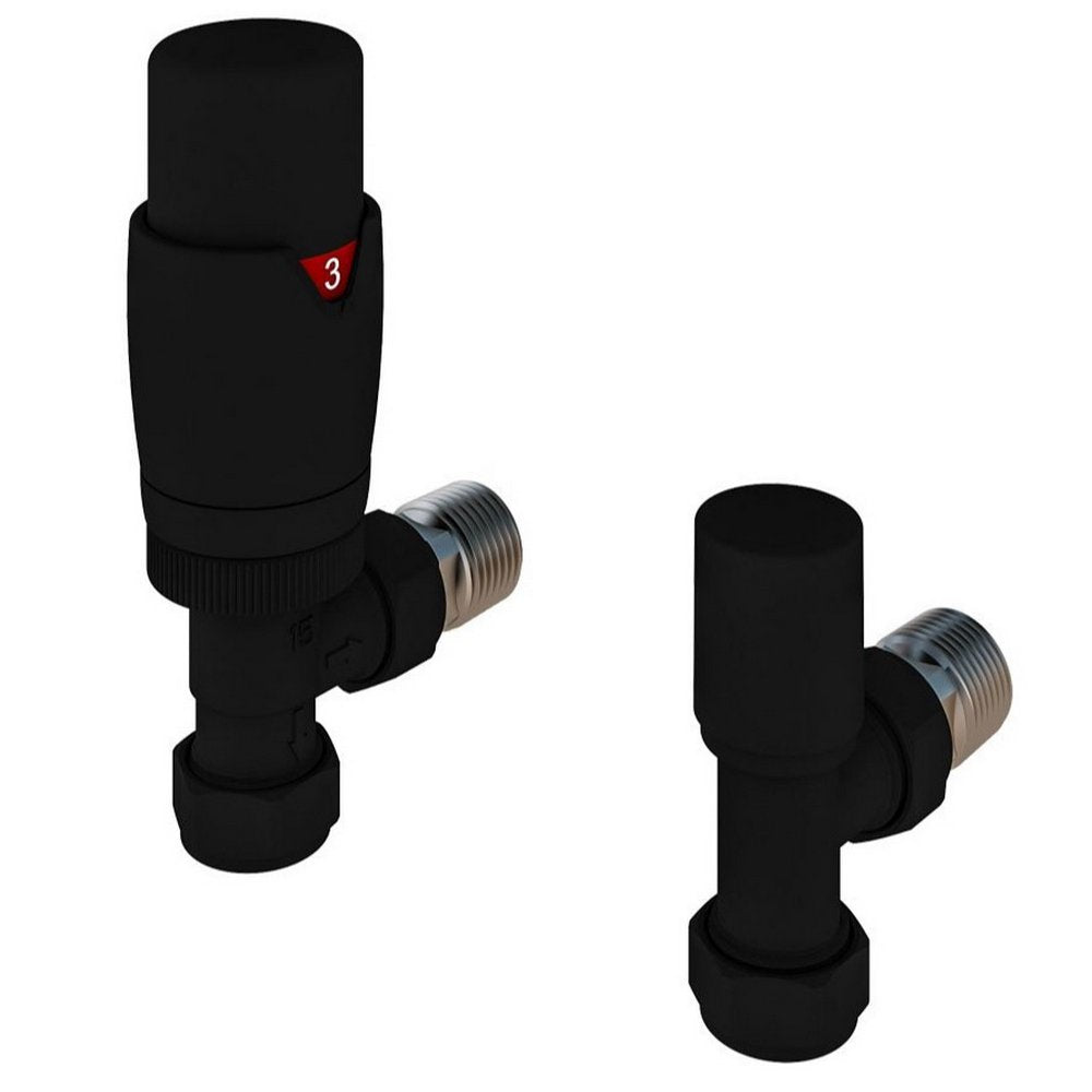 Eastbrook Darlington Matt Black Thermostatic Radiator Valves Angled