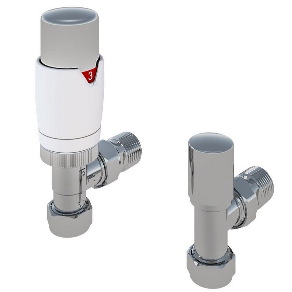 Eastbrook Darlington White and Chrome Thermostatic Radiator Valves Angled