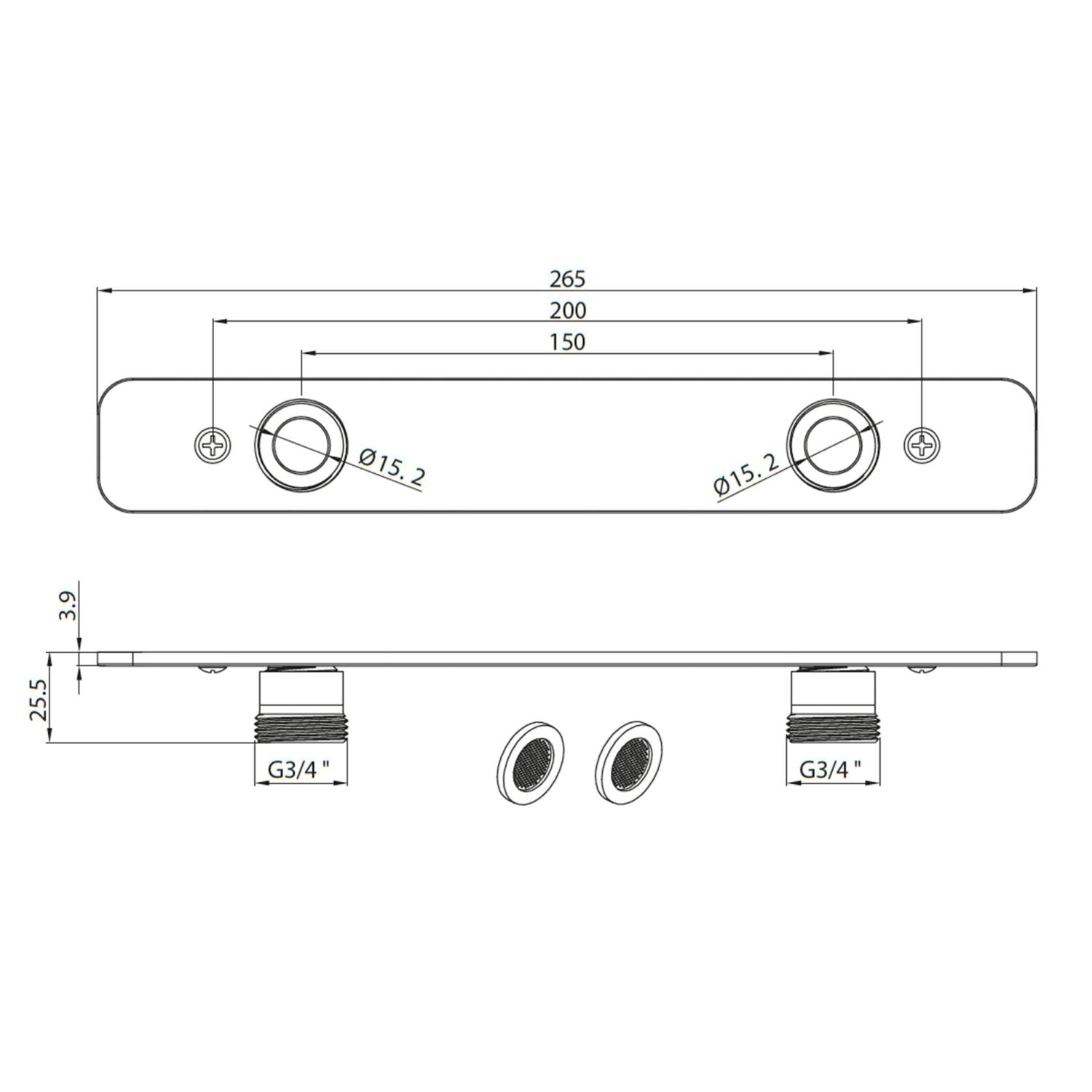 Easy Kit Bar Valve Fixing Plate in Brushed Bronze linedrawing