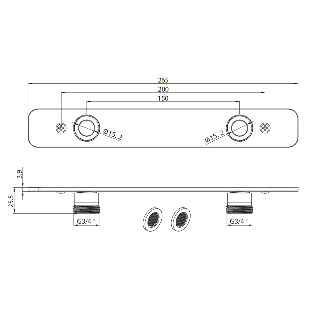 Easy Kit Bar Valve Fixing Plate in Matt Black line drawing