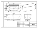 Eden 1700 x 750mm Oval Freestanding Bath in Matt White Line Drawing