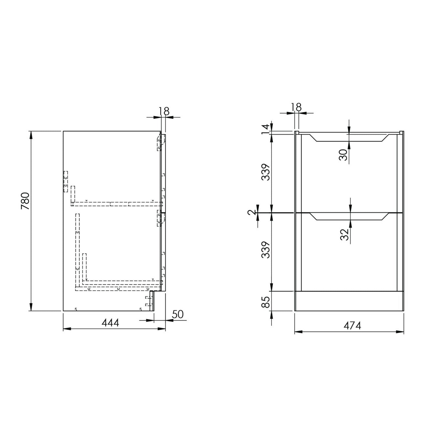 Ella 500mm Walnut Floorstanding Vanity Unit with Basin dimensions