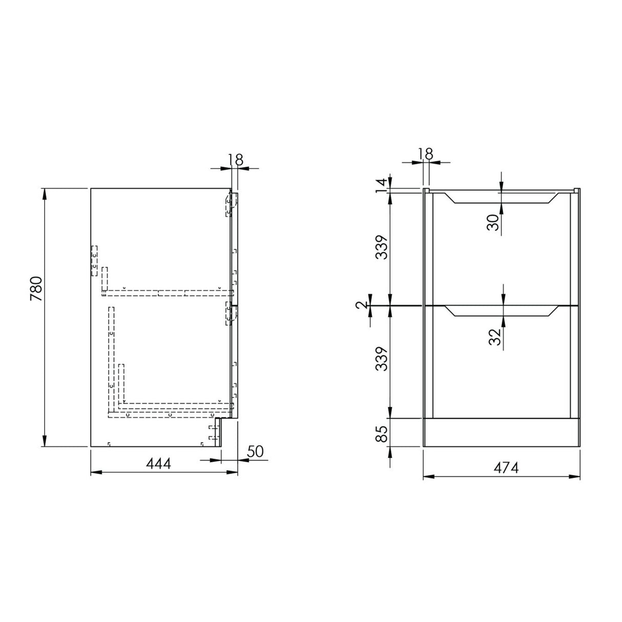 Ella 500mm Walnut Floorstanding Vanity Unit with Basin dimensions