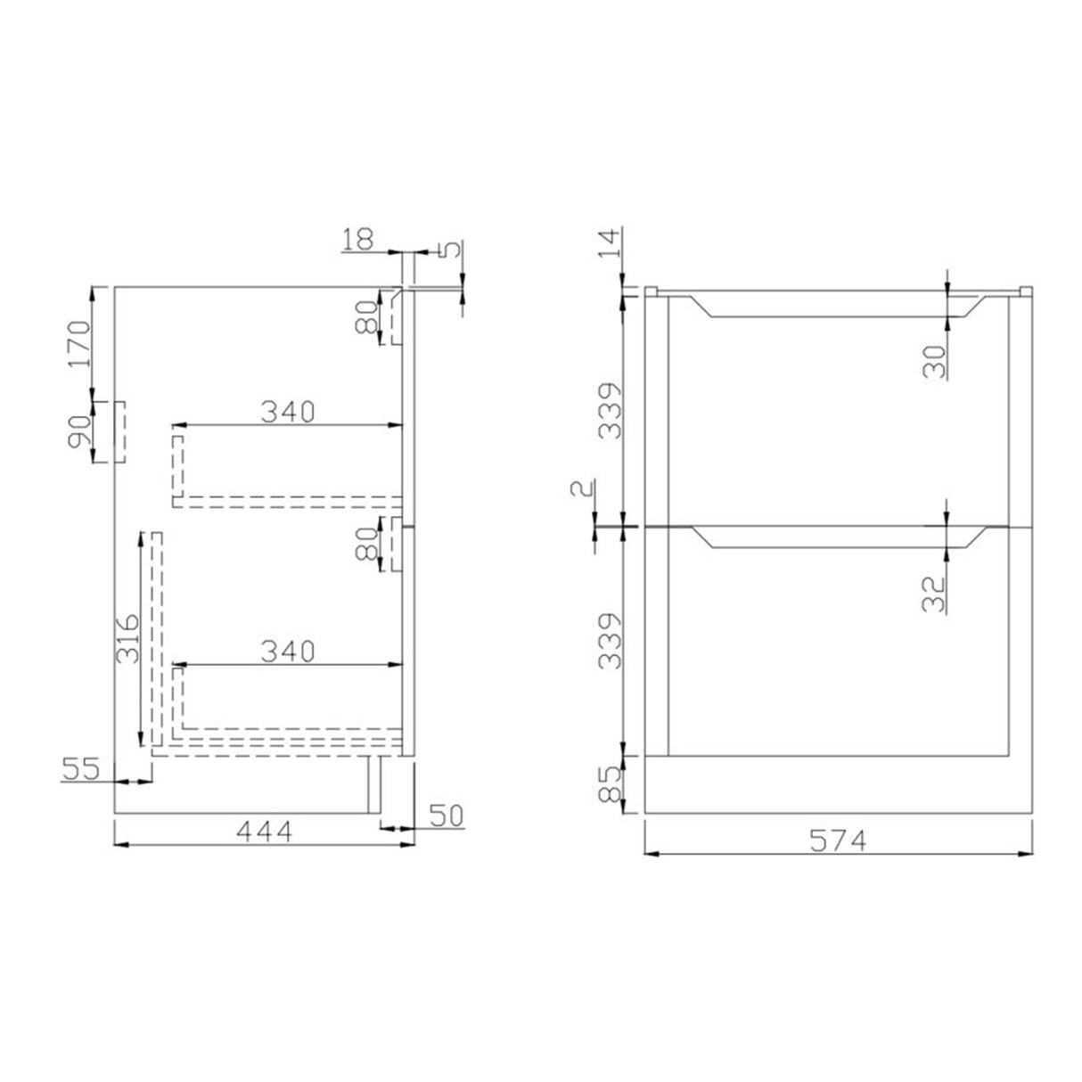 Ella 600mm Stone Floorstanding Vanity Unit with Basin dimensions