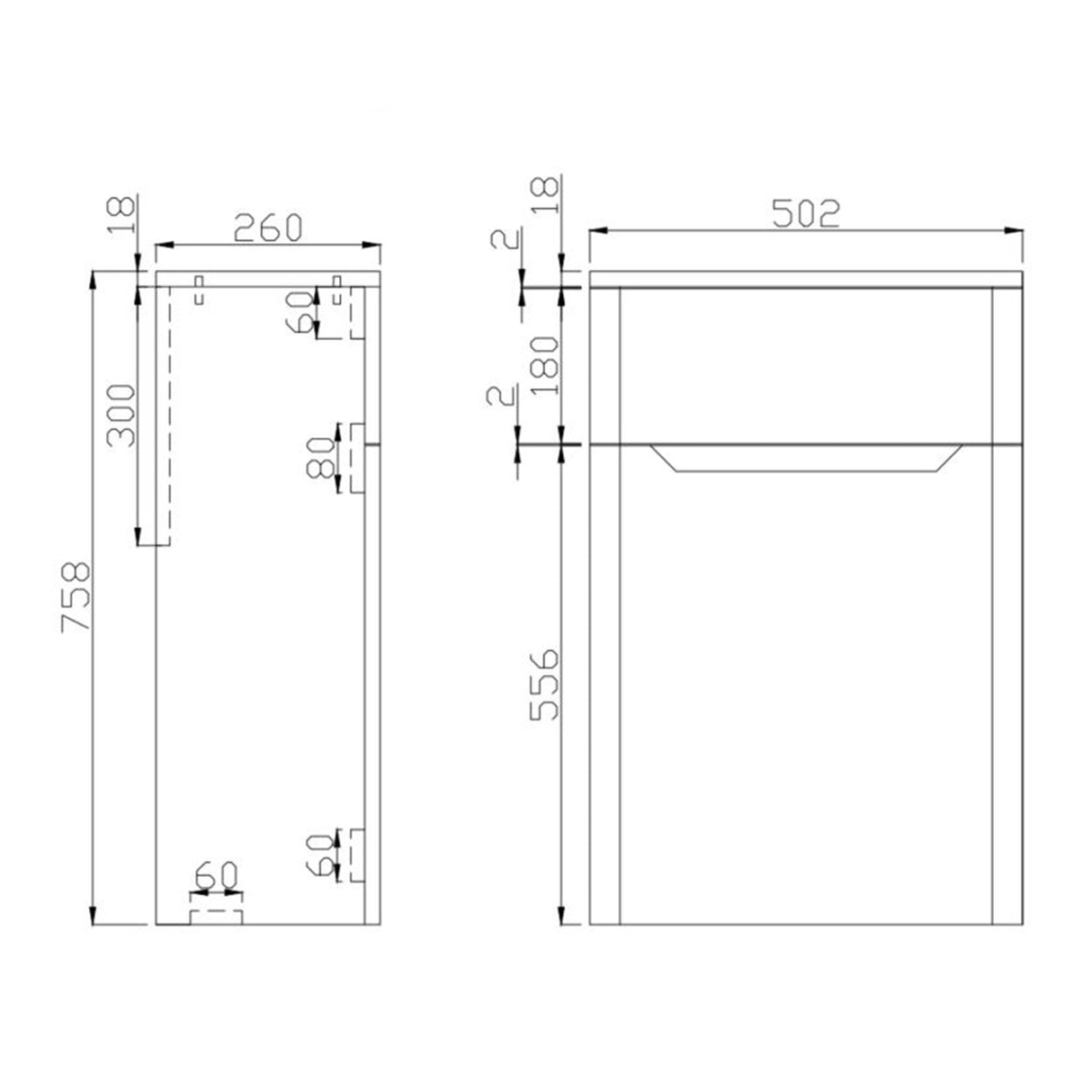 Ella 600mm Walnut Wall Mounted Vanity Unit with Basin dimensions