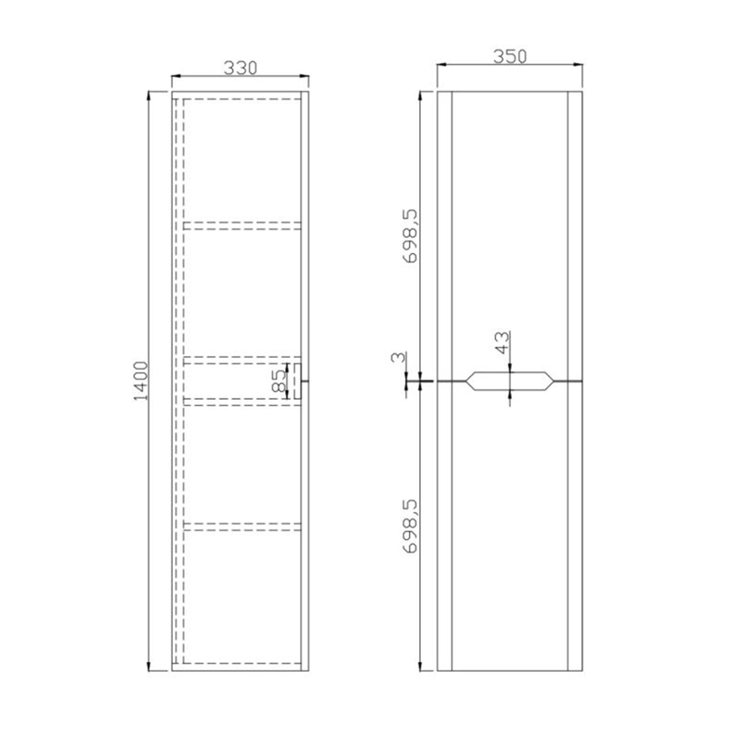 Ella Stone Tall Boy Cabinet dimensions