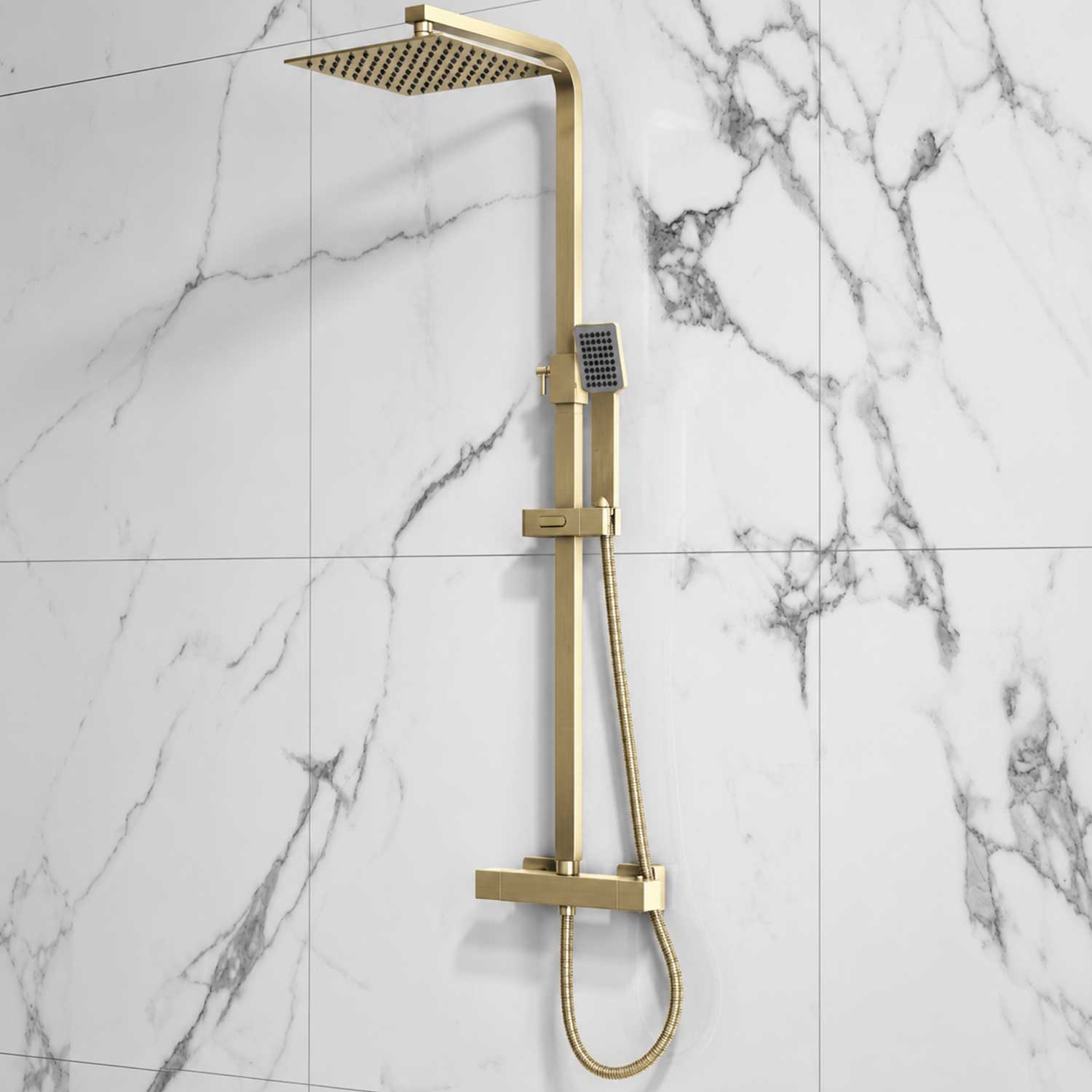 Elliot Square Brushed Brass Rigid Riser Shower 2