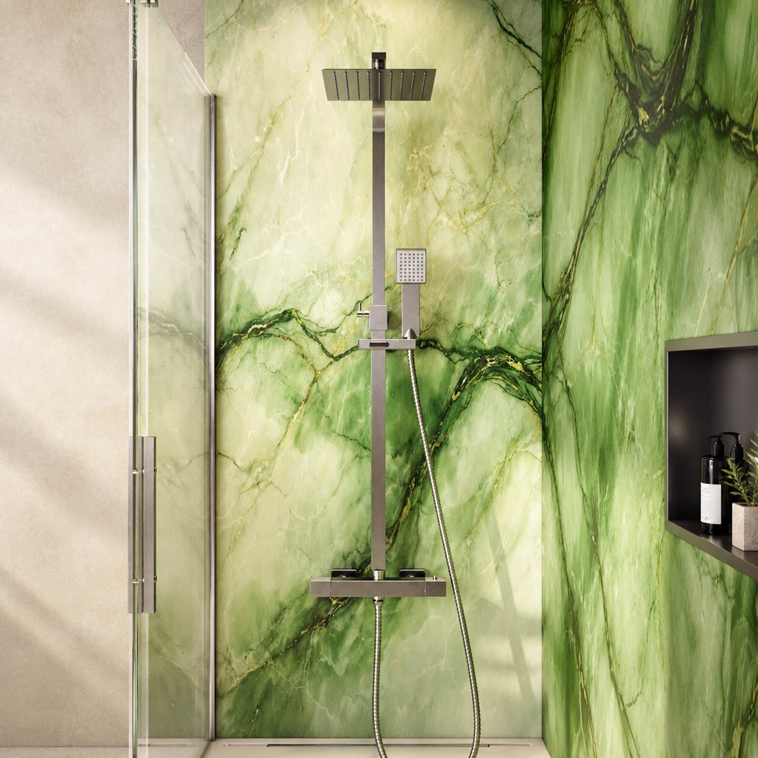Elliot Square Rigid Riser Shower in Brushed Nickel