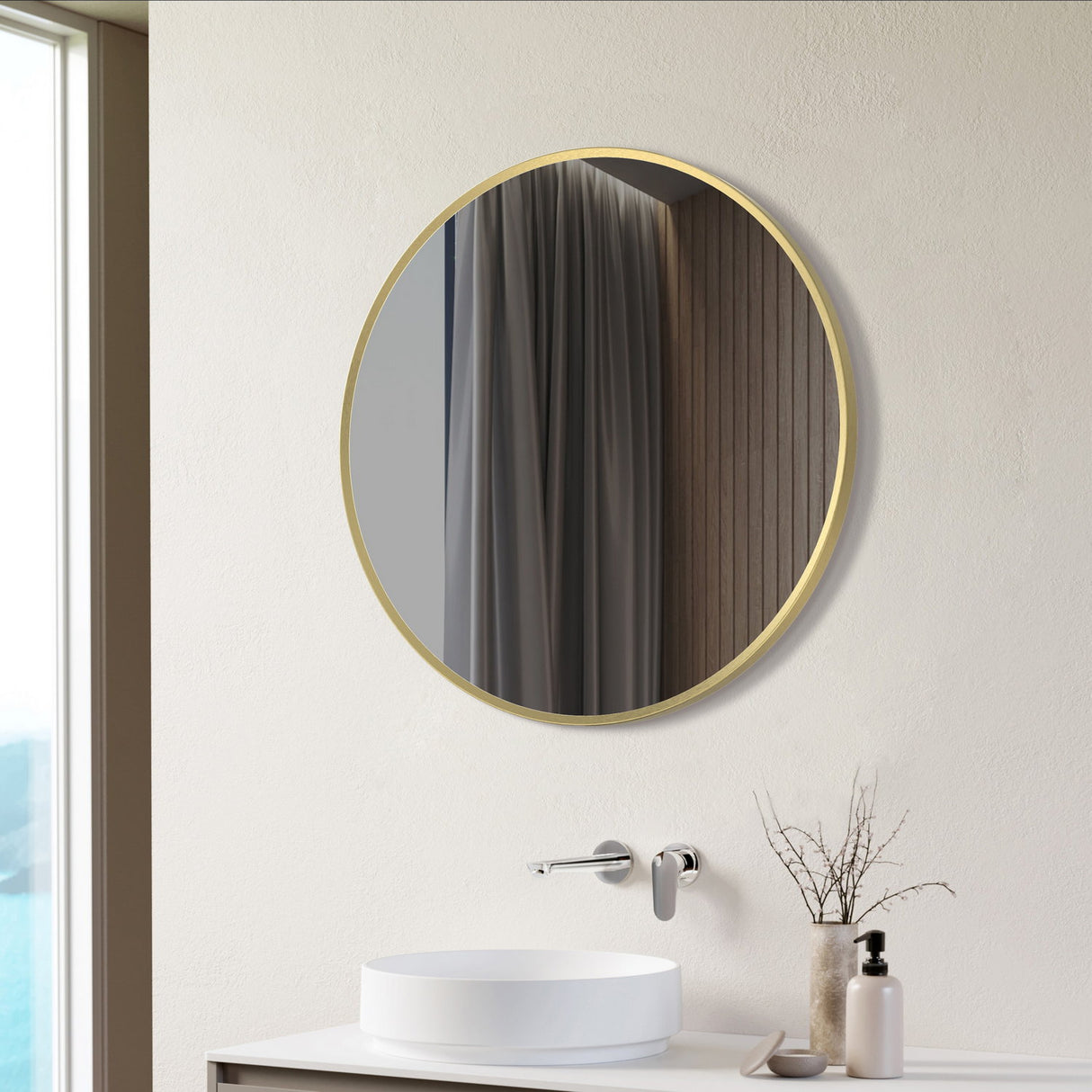 Ajax Gedney 500mm Round Mirror in Brushed Brass