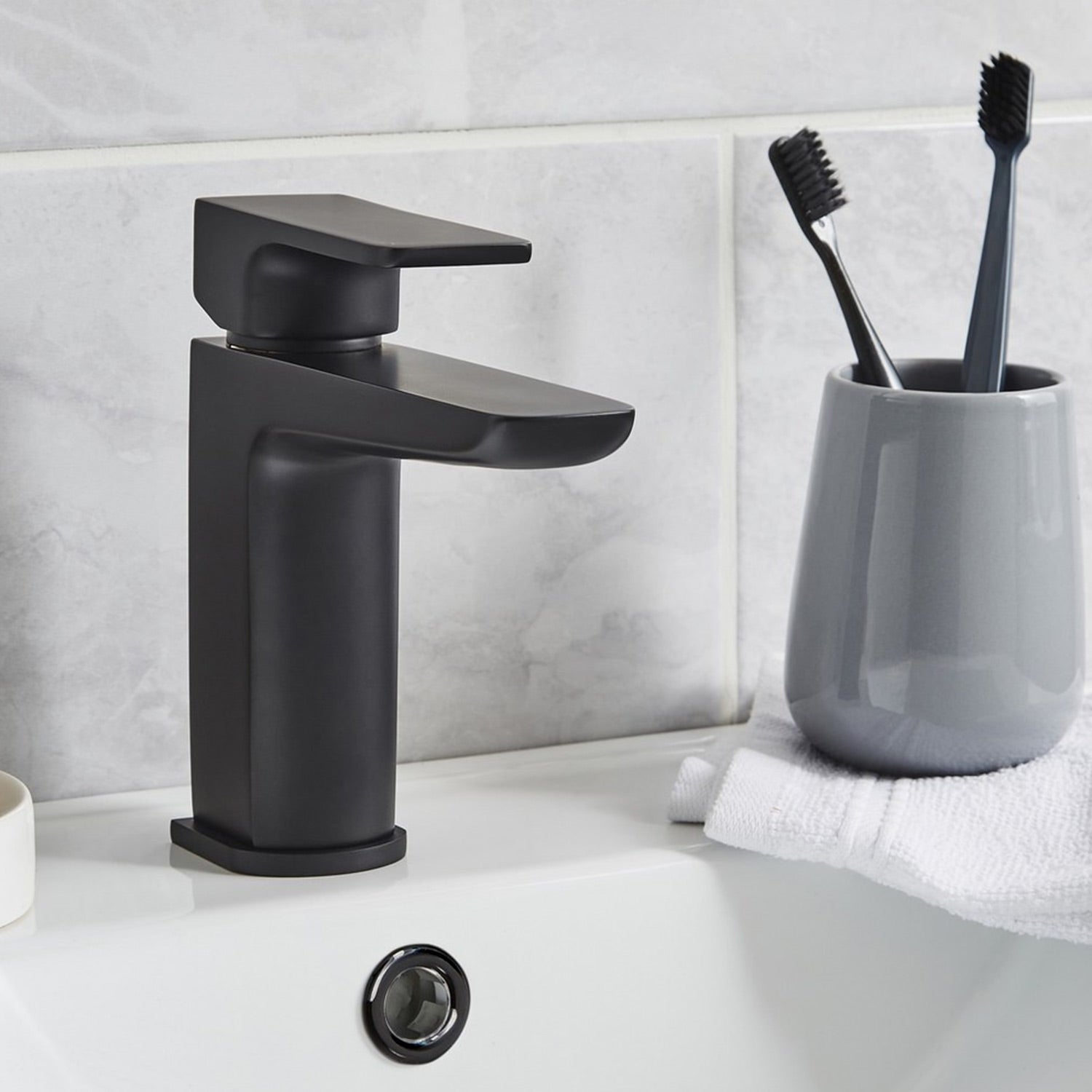 Kartell Kolt Mono Basin Mixer with Click Waste in Matt Black lifestyle