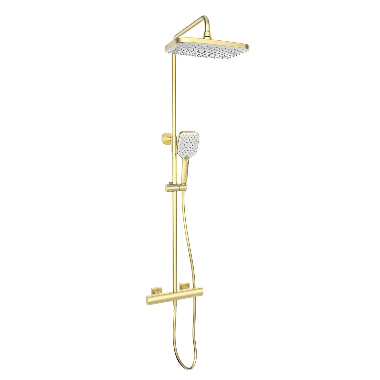 Kartell Kolt Square Exposed Bar Shower with Drencher and Sliding Handset in Brushed Brass