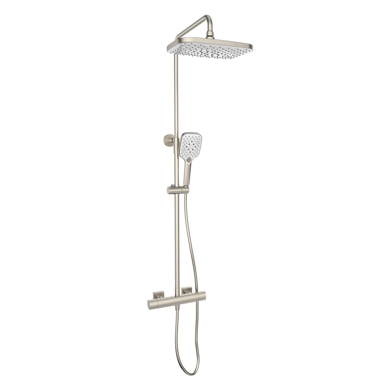 Kartell Kolt Square Exposed Bar Shower with Drencher and Sliding Handset in Brushed Nickel