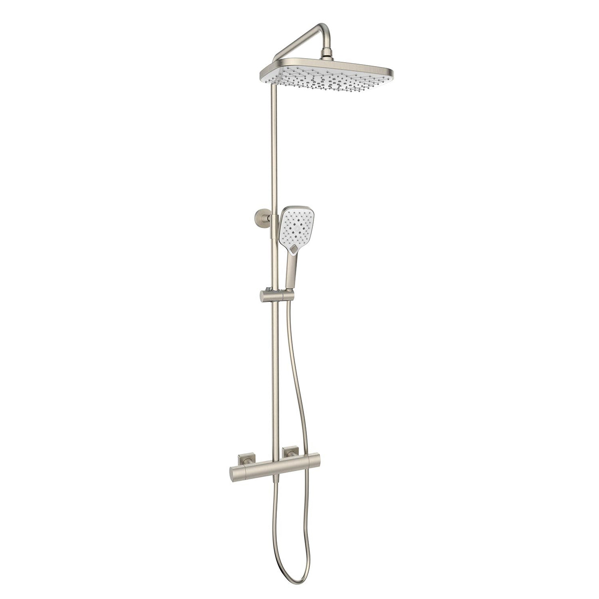 Kartell Kolt Square Exposed Bar Shower with Drencher and Sliding Handset in Brushed Nickel