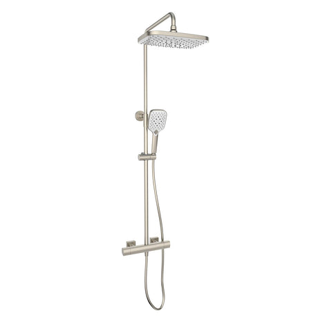Kartell Kolt Square Exposed Bar Shower with Drencher and Sliding Handset in Brushed Nickel