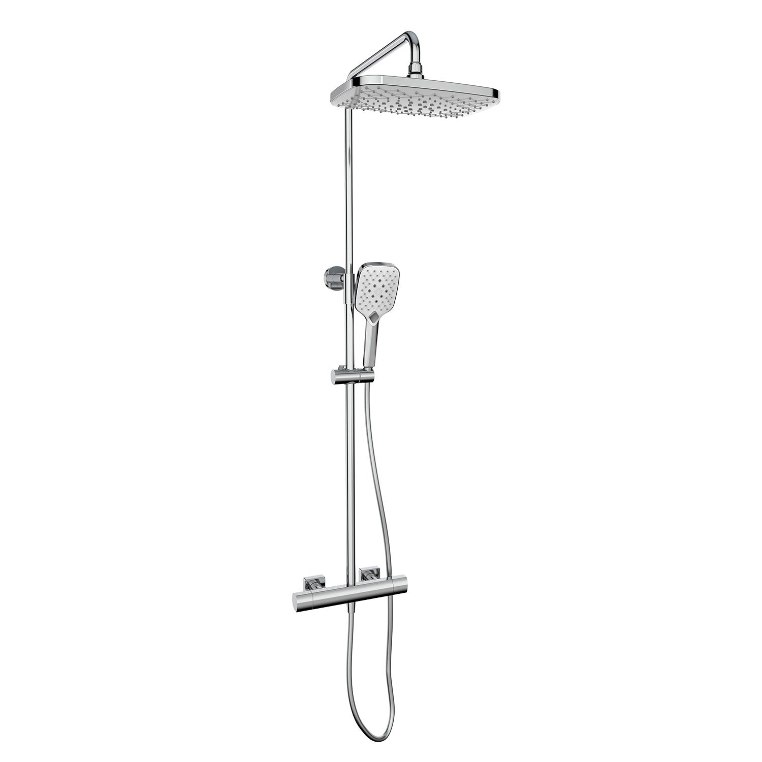 Kartell Kolt Square Exposed Bar Shower with Drencher and Sliding Handset in Chrome