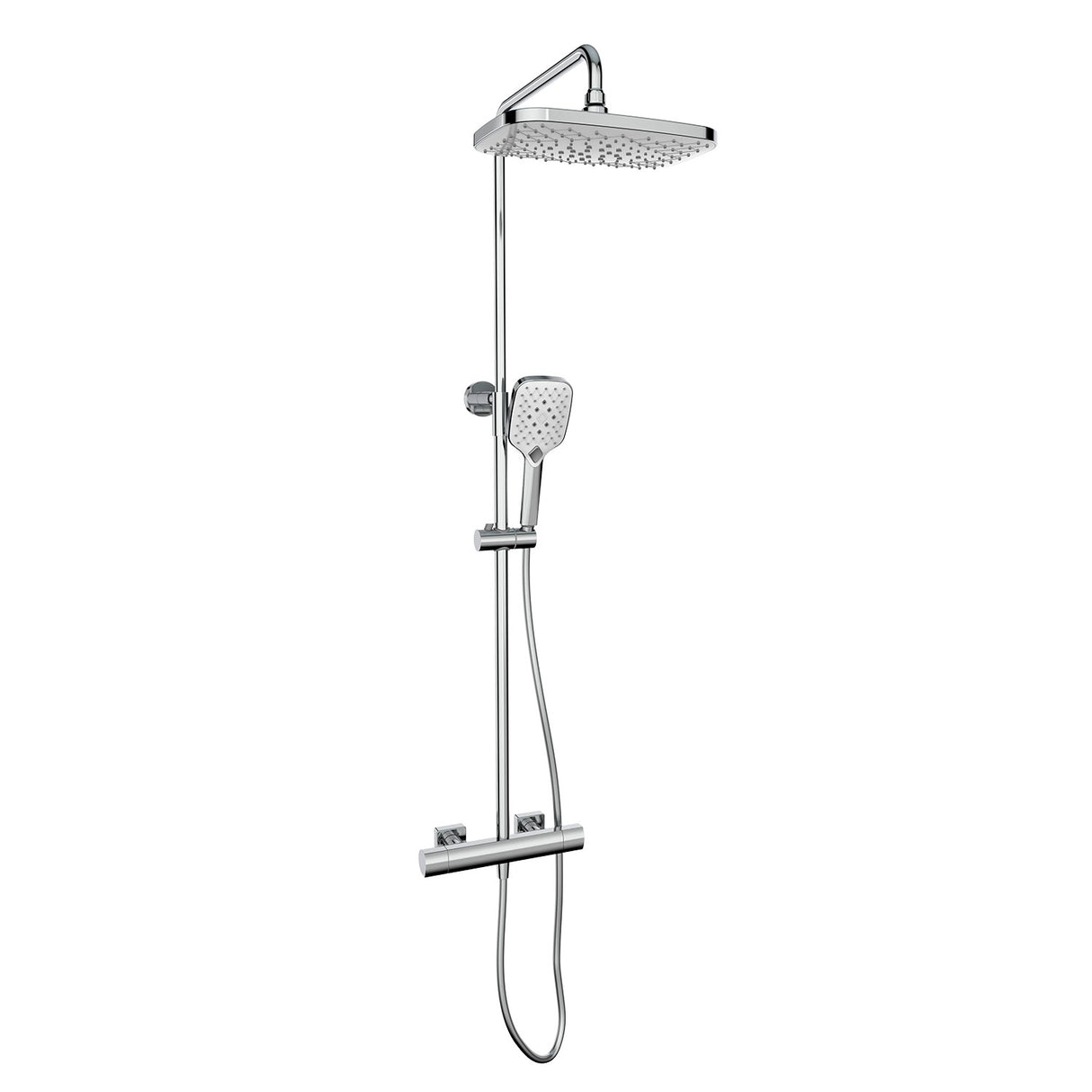 Kartell Kolt Square Exposed Bar Shower with Drencher and Sliding Handset in Chrome