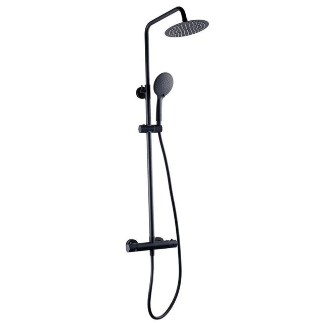 Kartell Nero Round Exposed Bar Shower with Drencher and Sliding Handset in Matt Black 