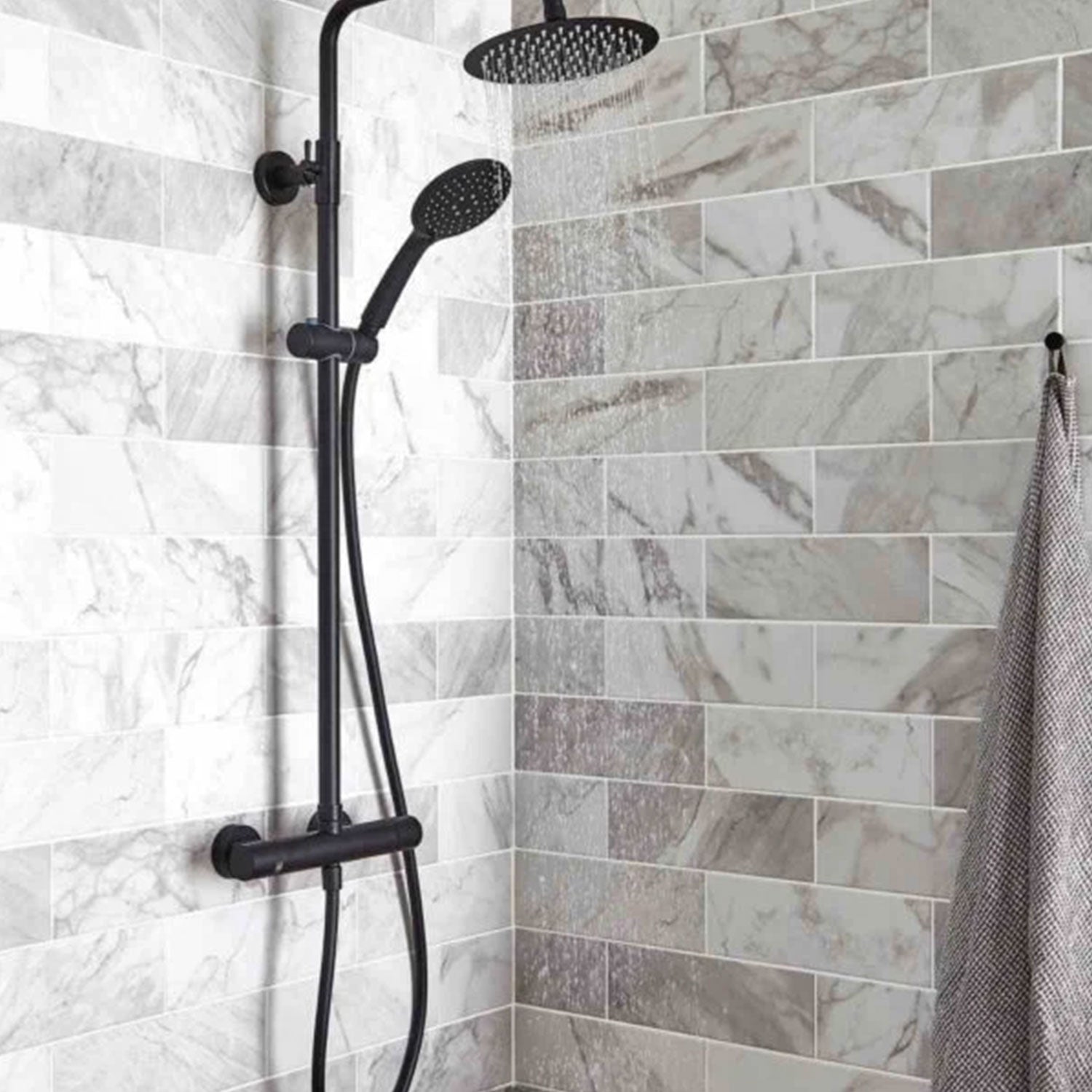 Kartell Nero Round Exposed Bar Shower with Drencher and Sliding Handset in Matt Black lifestyle