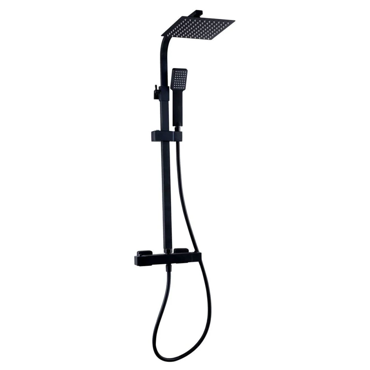 Kartell Nero Square Exposed Bar Shower with Drencher and Sliding Handset in Matt Black