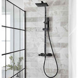Kartell Nero Square Exposed Bar Shower with Drencher and Sliding Handset in Matt Black lifestyle