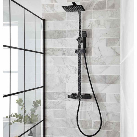 Kartell Nero Square Exposed Bar Shower with Drencher and Sliding Handset in Matt Black lifestyle