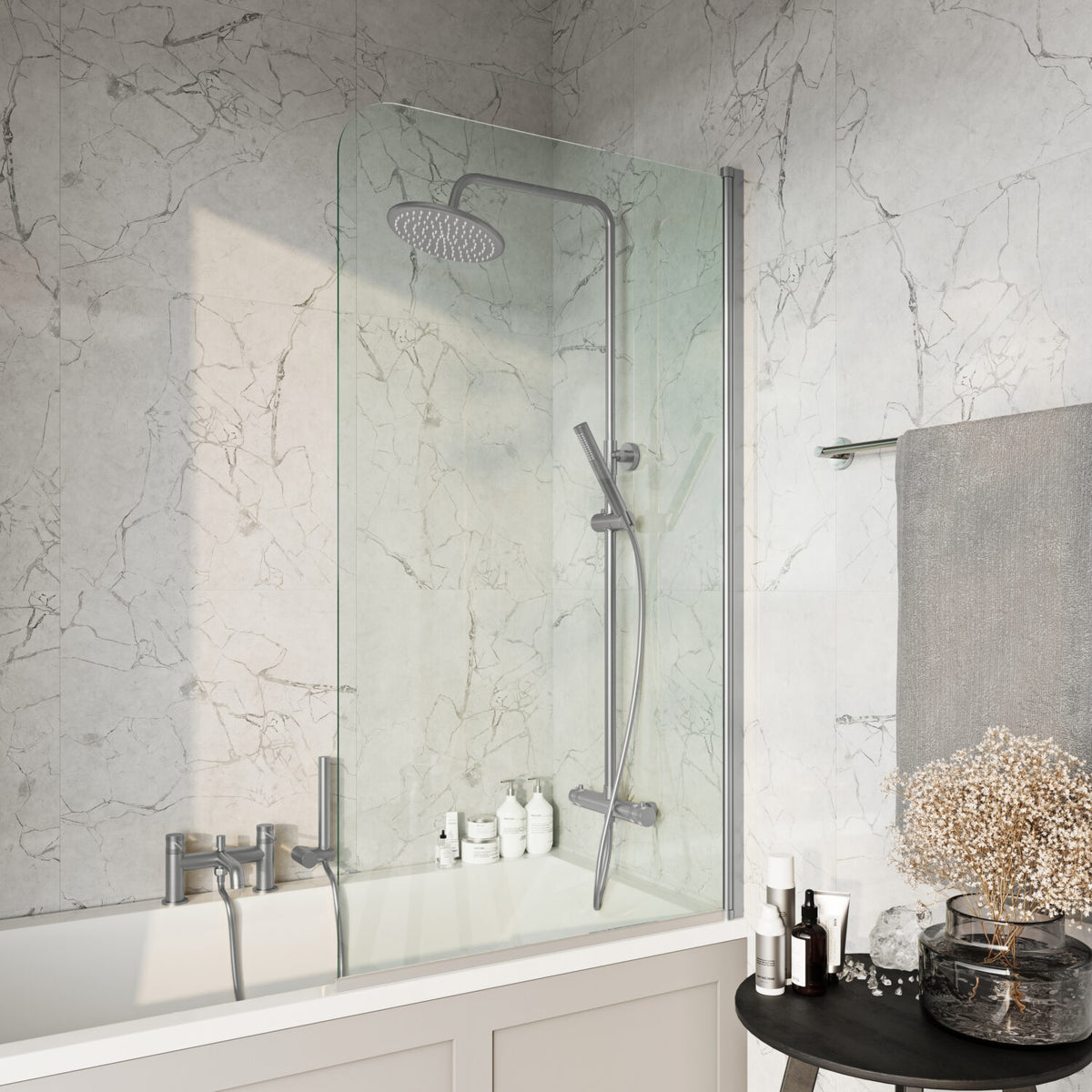 S6 Radius Edge 6mm Bath Screen in Brushed Nickel
