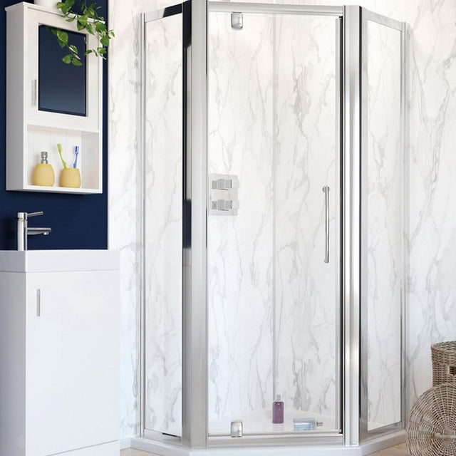 Lakes Classic 900mm Pentagon Semi-Framed Bifold Shower Enclosure