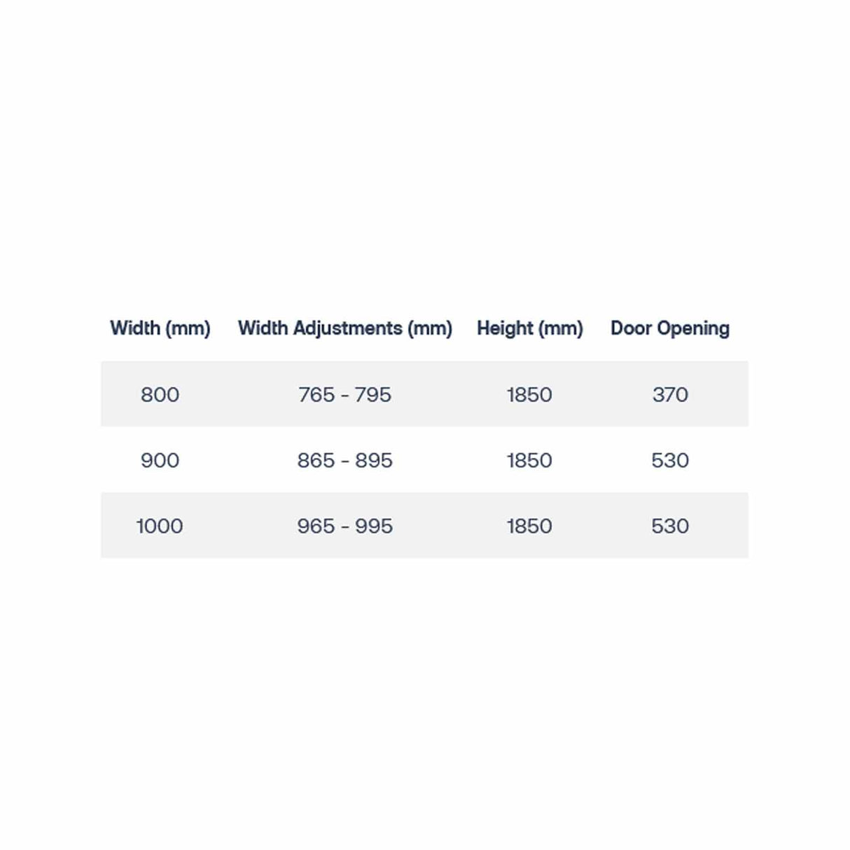 Lakes Classic Double Door Quadrant Enclosure Door opening sizes