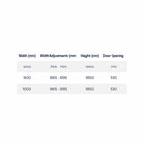 Lakes Classic Double Door Quadrant Enclosure Door opening sizes