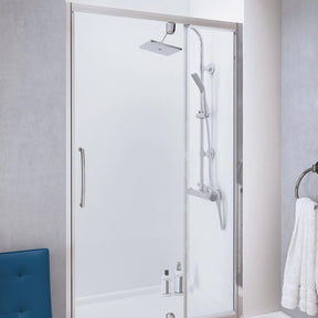 Lakes Classic Semi-Framed Pivot Door with In-Line Panel in Silver