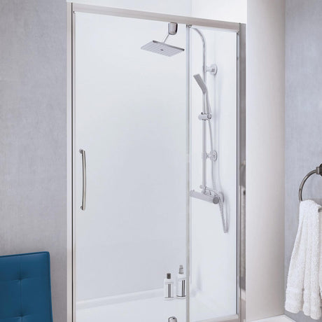 Lakes Classic Semi-Framed Pivot Door with In-Line Panel in Silver