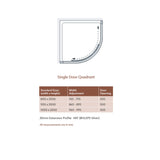 Lakes Coastline Sorong Single Door Quadrant Enclosure dimensions