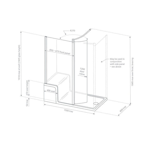 Lakes Left Hand Walk-In Enclosure with Seated Shower Tray measurements