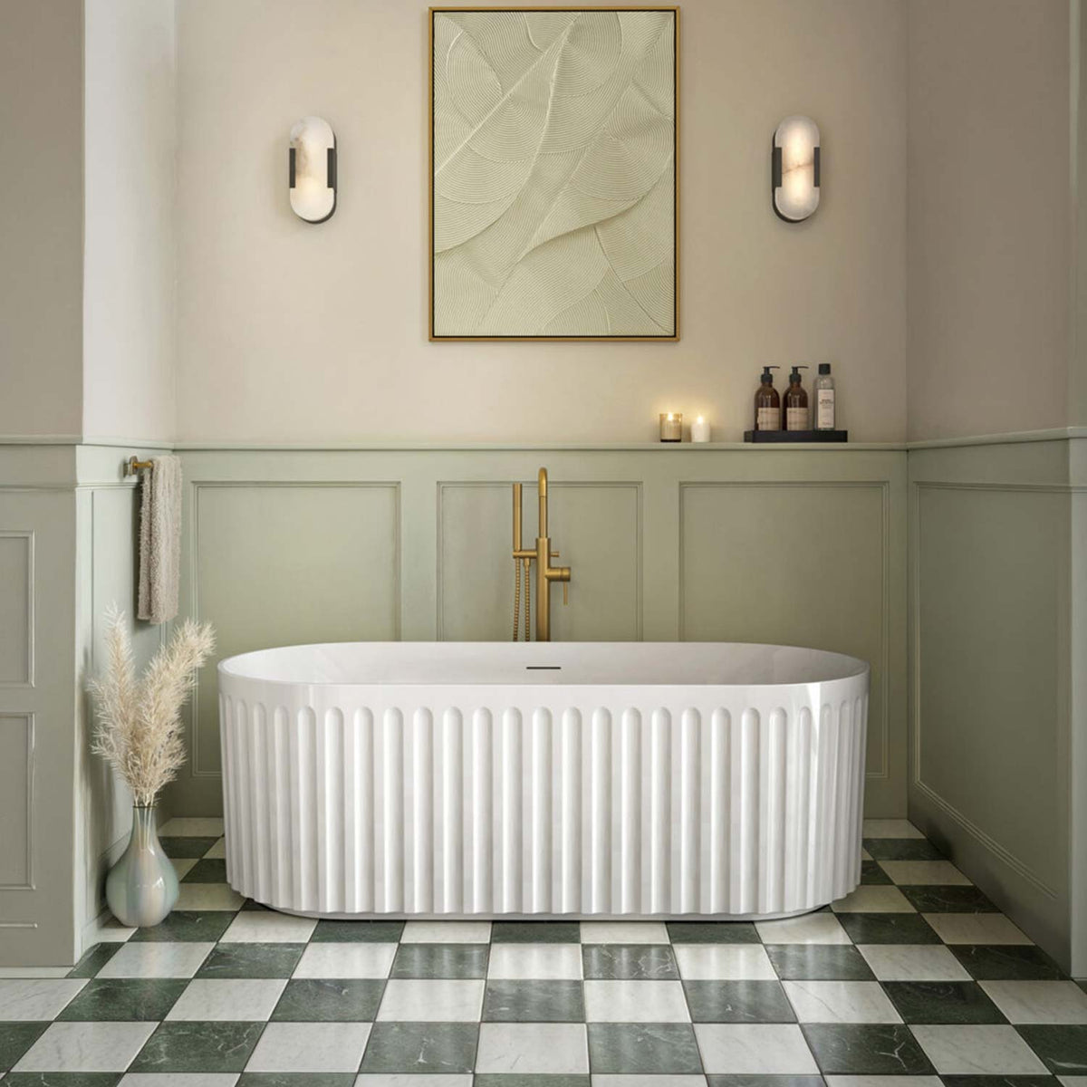 Lira 1700 x 750mm Oval Fluted Freestanding Bath In Gloss White