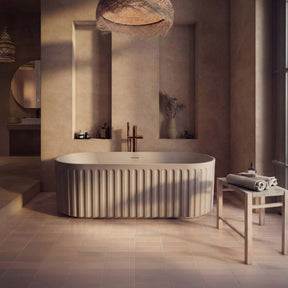 Lira 1700 x 750mm Oval Fluted Freestanding Bath In Matt Clay