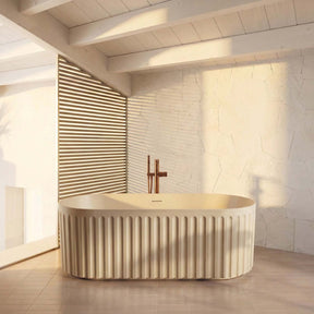 Lira 1700 x 750mm Oval Fluted Freestanding Bath In Matt Stone