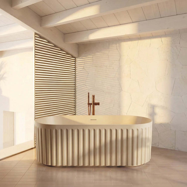Lira 1700 x 750mm Oval Fluted Freestanding Bath In Matt Stone