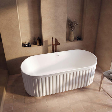 Lira 1700 x 750mm Oval Fluted Freestanding Bath In Matt White 2