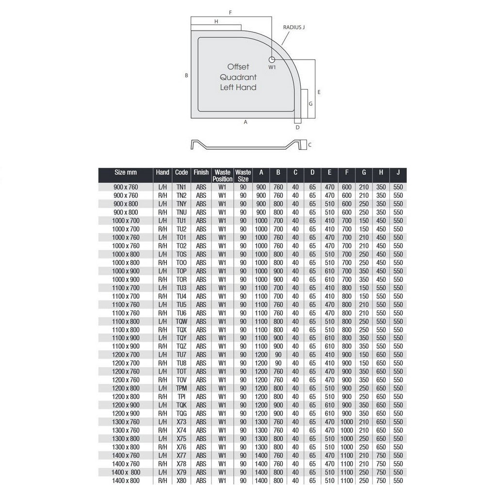 MX Elements Low Profile 40mm Right Hand Offset Quadrant Shower Tray
