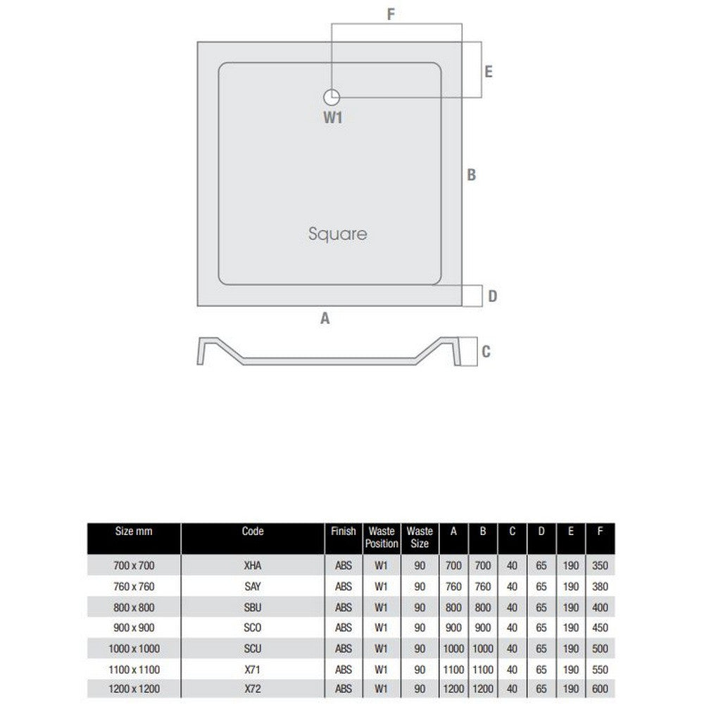 MX Elements Low Profile 40mm Square Shower Tray